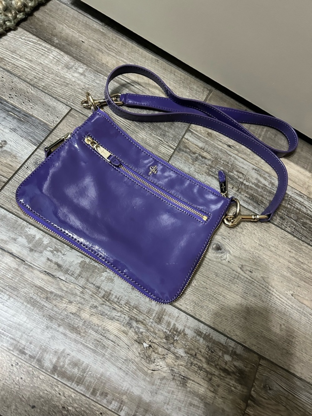 purple patent leather Cole Haan Jitney crossbody bag